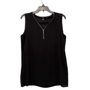 Tahari Black Sleeveless Blouse w/ Silver Zip Neck